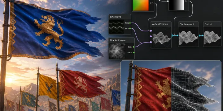 Unity Shader Graph로 바람에 휘날리는 깃발과 천(Cloth) 버텍스 애니메이션 구현하기 썸네일