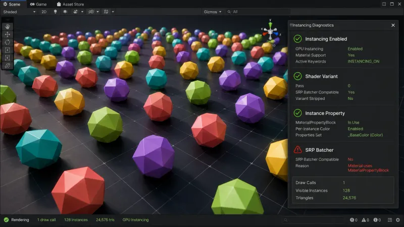 Unity MaterialPropertyBlock과 GPU Instancing 충돌 조건을 자동 진단하는 에디터 툴