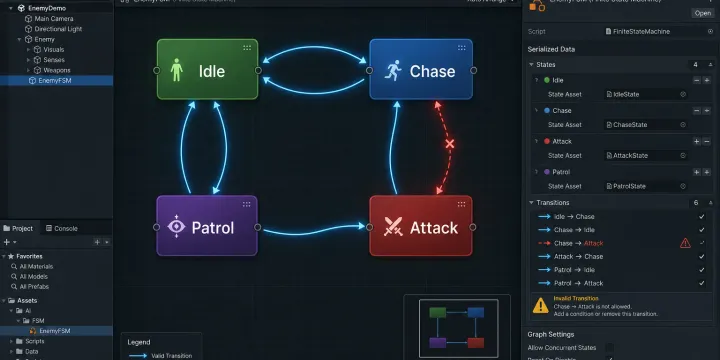 Unity FSM 노드 비주얼화: 커스텀 인스펙터 에디터 툴 구현 가이드 썸네일