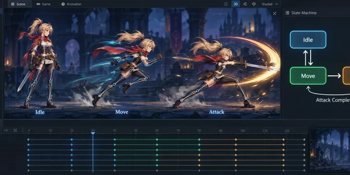 Unity에서 2D 캐릭터 사공 스파인 애니메이션 상태 머신 연결하기 썸네일