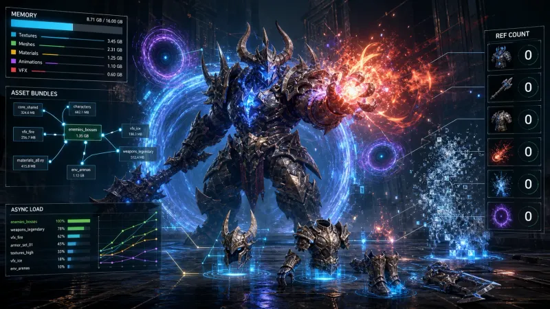 Addressables Assets 연동: 무거운 장비, 스킬 VFX, 몬스터 모델의 동적 메모리 로딩/해제
