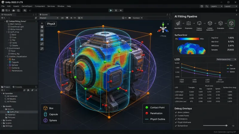 3D 프롭 Convex Collider AI 자동 피팅 툴 만들기: Unity PhysX 최적화 가이드