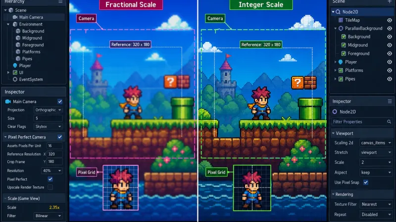 2D Pixel Perfect Camera 설정: 도트 깨짐 없이 픽셀 아트를 선명하게 출력하는 법
