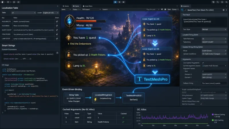 Unity Localization 패키지 완벽 가이드: Smart Strings와 동적 텍스트 바인딩 실전 활용법