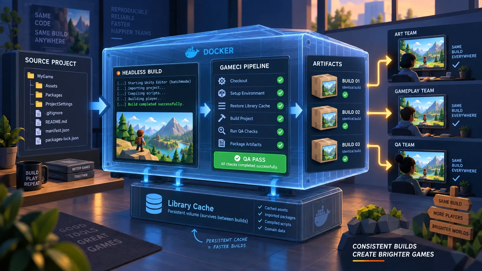 GameCI Docker 컨테이너를 통한 Unity 배치 빌드 파이프라인 흐름